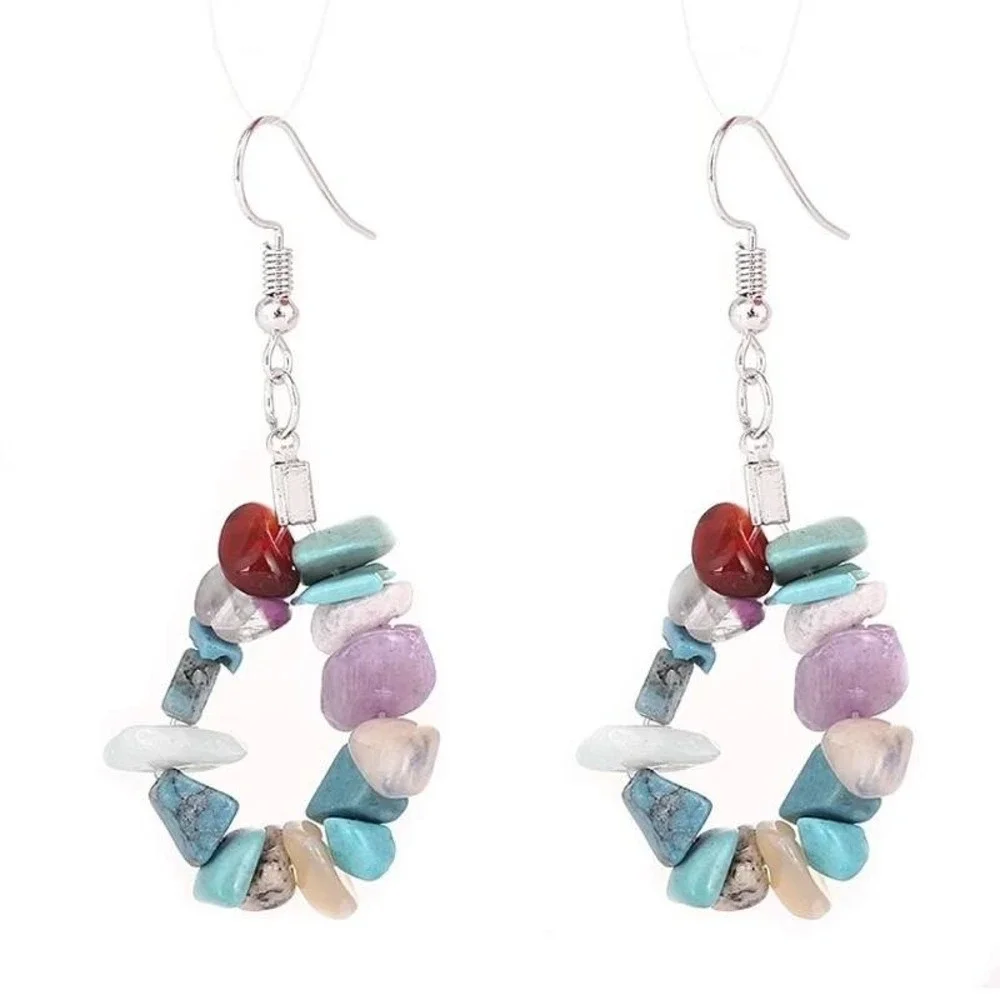 Boho‎ Dangle Earrings Colorful Stone Chip Earrings Statement Jewelry